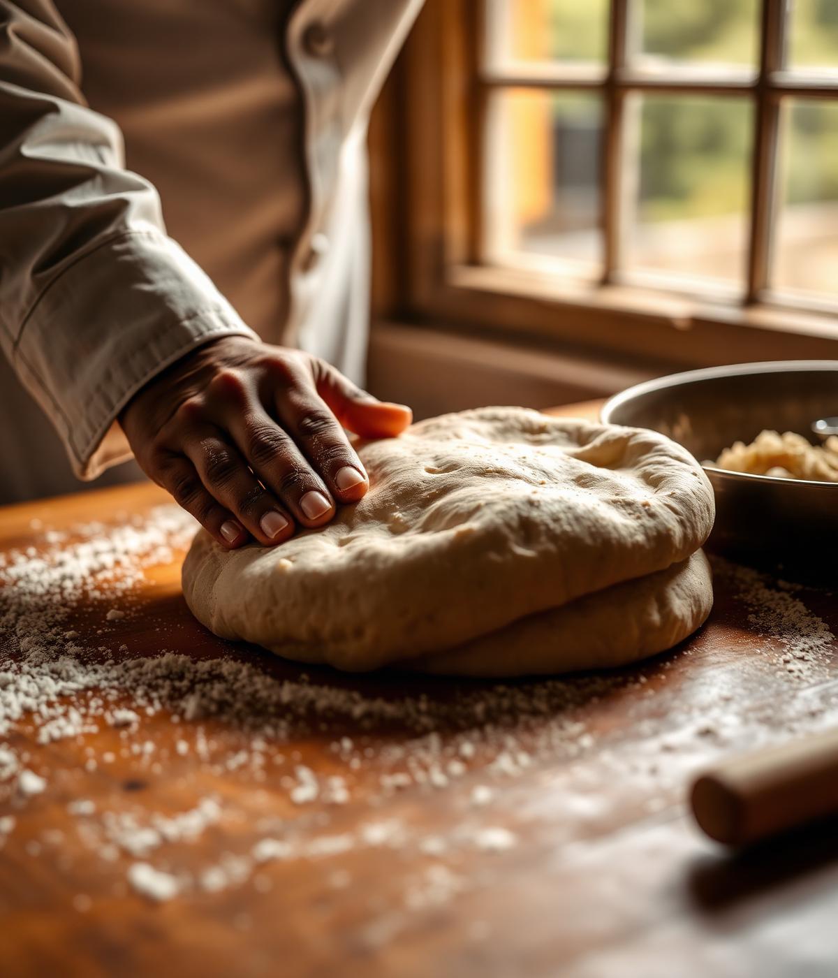 Chef pétrissant la pâte à naan